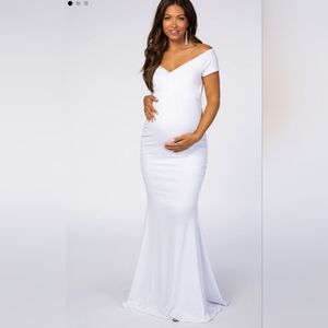 PinkBlush White Off Shoulder Wrap Maternity Photoshoot Gown/Dress
